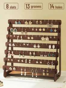 1 Pc Wooden Walnut Color Simple & Fashionable Multi-Layer Earring Organizer Rack, Jewelry Display Stand For Earrings & Summerhouse Storage Organizer Gift Back To School