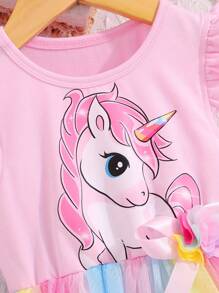 coviviky Vestido casual de longitud hasta la rodilla para niñas jóvenes con mangas cortas, gráfico de arcoíris en tul de colores, para fiestas y reuniones, verano