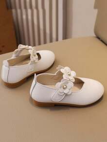 Fashionable & Elegant Floral Mary Jane Shoes For Girls, Comfortable Lightweight Non-Slip Soft Bottom Flat Shoes, Suitable For Performance, Party, All Seasons - White - View 7