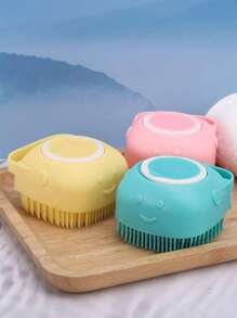 1pc Silicone Bath Brush With Liquid Dispenser, Exfoliating Back Scrubber, Pet Grooming Brush For Dogs & Cats