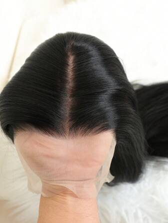 26 Inch 180% Density Black 13*4 Synthetic Lace Front Wig With Baby Hair, No Glue Needed, Heat Resistant & Breathable, Synthetic Fiber Material, Natural Hairline, Free Parting, Suitable For Party And Daily Wear