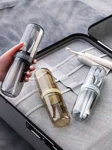 1pc Travel Wash Cup Portable Toothbrush Tooth Cup Tooth Set Storage Box Travel Supplies Mouth Wash Cup Artifact Toothbrush Kit With Travel Size Mouthwash Cup And Transparent Storage Box Travel Necessity Includes Diy Stickers - Multicolor - View 3