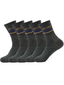 5 Pairs Letter Print Mid-Calf Socks For Boys, Antibacterial Moisture Wicking Sports Socks, Casual Suitable For Teenage Boys And Girls - Multicolor - View 5