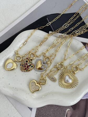 1 件创意时尚甜美优雅华丽铜镶嵌合成锆石心形圆环扣吊坠项链女士姐妹情侣珠宝礼物，适合日常约会节日礼物派对宴会婚礼节日穿着