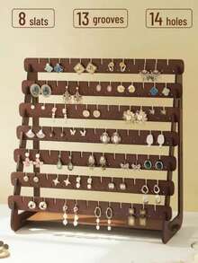 1 Piece Large Capacity Multi-Layer Wooden Jewelry Earring Display Rack, Jewelry Business Accessories Display Stand, Earring Holder - Earring Storage Rack - View 2