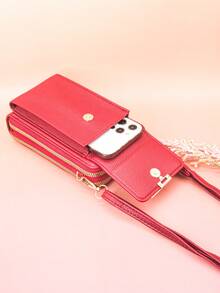 MINGYOU Women's PU Leather Crossbody Bag, Fashion & Young, Multi-Zipper, Multi-Functional Large Capacity Phone Wallet - Red - View 3