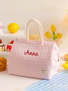 1pc Personalizable Thick Aluminum Foil Insulated Lunch Bag, Custom Embroidered Name Large Capacity Student Bento Bag, Portable Tote Cooler Bag Multi-Functional For Picnic Travel Outdoor, Suitable For Office Workers, Teachers, Families, Friends, Partners, Christmas, Mother's Day, Teacher's Day, Nurse's Day, Back To School, Birthday Gift