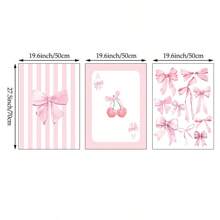 3pcs Pink Bow Watercolor Wall Art Picture Girly Canvas Prints Paintings Preppy Poster Decor For Bedroom, Living Room, Or Office College Apartment Room Decor No Frame