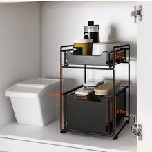 Under-Sink Storage, Sliding Drawer, 2-Tier, Sliding Rack, Storage Rack, Shelf, Multi-Functional, Kitchen, Kitchen Rack, Washroom, Compact, Space-Saving Storage, Slim, Stylish - trắng - Xem 6