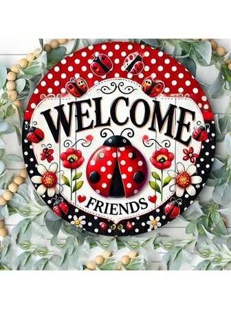 1ชิ้น ป้ายต้อนรับรูปแมลงเต่าทองน่ารัก - งานศิลปะบนผนังสังกะสีโลหะขนาด 8x8 นิ้ว ลายดอกไม้และแมลงเต่าทองสีสันสดใส, ของตกแต่งกลางแจ้งรูปแมลงเต่าทองลายดอกไม้สีสันสดใส, พิมพ์ 2D, ของตกแต่งผนังเหล็กทนทาน, เหมาะสำหรับของตกแต่งผนังสไตล์วินเทจ, ของตกแต่งผนัง, ของตกแต่งห้อง, ของตกแต่งบ้าน, ของตกแต่งร้านอาหาร, ของตกแต่งบาร์, การจัดวางรูแบบสุ่ม