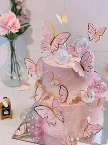 20/10Pcs Paper Butterfly Cake Decoration Ornament (10pcs In A Pack) - Comes With 10 Wires And 10 Glue Dots, Suitable For Butterfly Cupcake Topping, Women's Party Cake Decoration, Birthday Anniversary Cake Topping, Wedding Cake Decoration, Mother's Day Cake Topping, Mixed Size