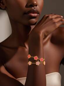 Bracelet floral en émail double face, motif vacances d'été, couleurs rouge, rose, bordeaux, noir et blanc, cadeau minimaliste et à la mode pour la Saint-Valentin, sans coffret cadeau.