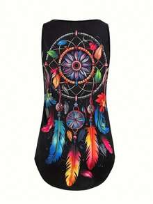 Summer New Plus Size Women's Fashionable Colorful Dreamcatcher Print Tank Top, Street Style Casual - Multicolor - View 4