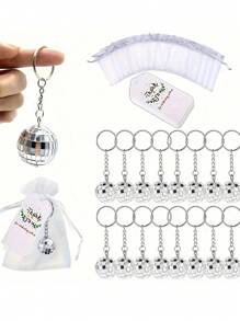 60 Stück/45 Stück/30 Stück/15 Stück Disco Ball Schlüsselanhänger Set, enthält 20 Stück/15 Stück/10 Stück/5 Stück Disco Ball Schlüsselanhänger, 20 Stück/15 Stück/10 Stück/5 Stück Dankeskarten, 20 Stück/15 Stück/10 Stück/5 Stück Organza Beutel, Disco Ball Anhänger, für Schlüssel, Rucksack Dekoration, Disco Party Geschenke, Feiertags Zubehör