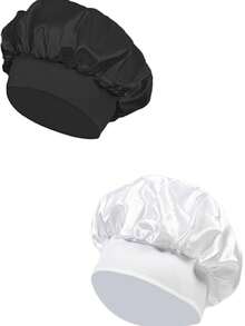 2 buc bonetă de mătase pentru dormit, bonete de păr satinate, bonetă de somn din mătase cu bandă elastică moale, înfășurare de păr din mătase pentru păr creț (negru și roz)