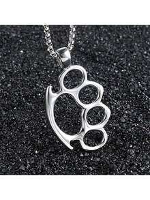 1pc Unisex Stainless Steel Claw Print Pendant Necklace, Suitable For Daily Decoration - Silver - View 2