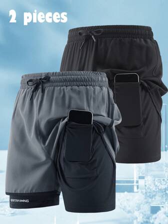 Set de 2 pantalones cortos para hombre - Pantalones cortos deportivos de 5 pulgadas y 3 pulgadas con bolsillos forrados, ropa deportiva anti-reflejo