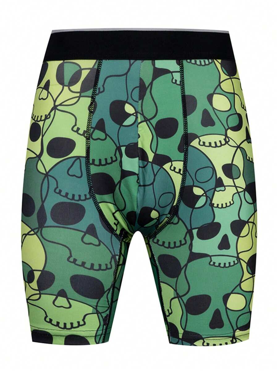 Men's Casual Boxer Briefs With Skull Print - Green - View 1