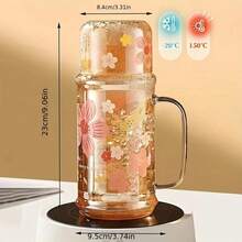 1pc Large Capacity Heat Resistant Floral Pattern Glass Mug With Lid, High Borosilicate Big Drink Cup - Heat Resistant, Dishwasher Safe