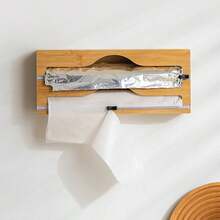 All-In-One Food Wrap Dispenser With Aluminum Foil & Stretch Film Cutter Box, Fresh Bamboo Bag Cutter Rack, Wooden Storage Rack For Garbage Bags & Plastic Bags, Convenient & Quick For Kitchen - Multicolor - View 10