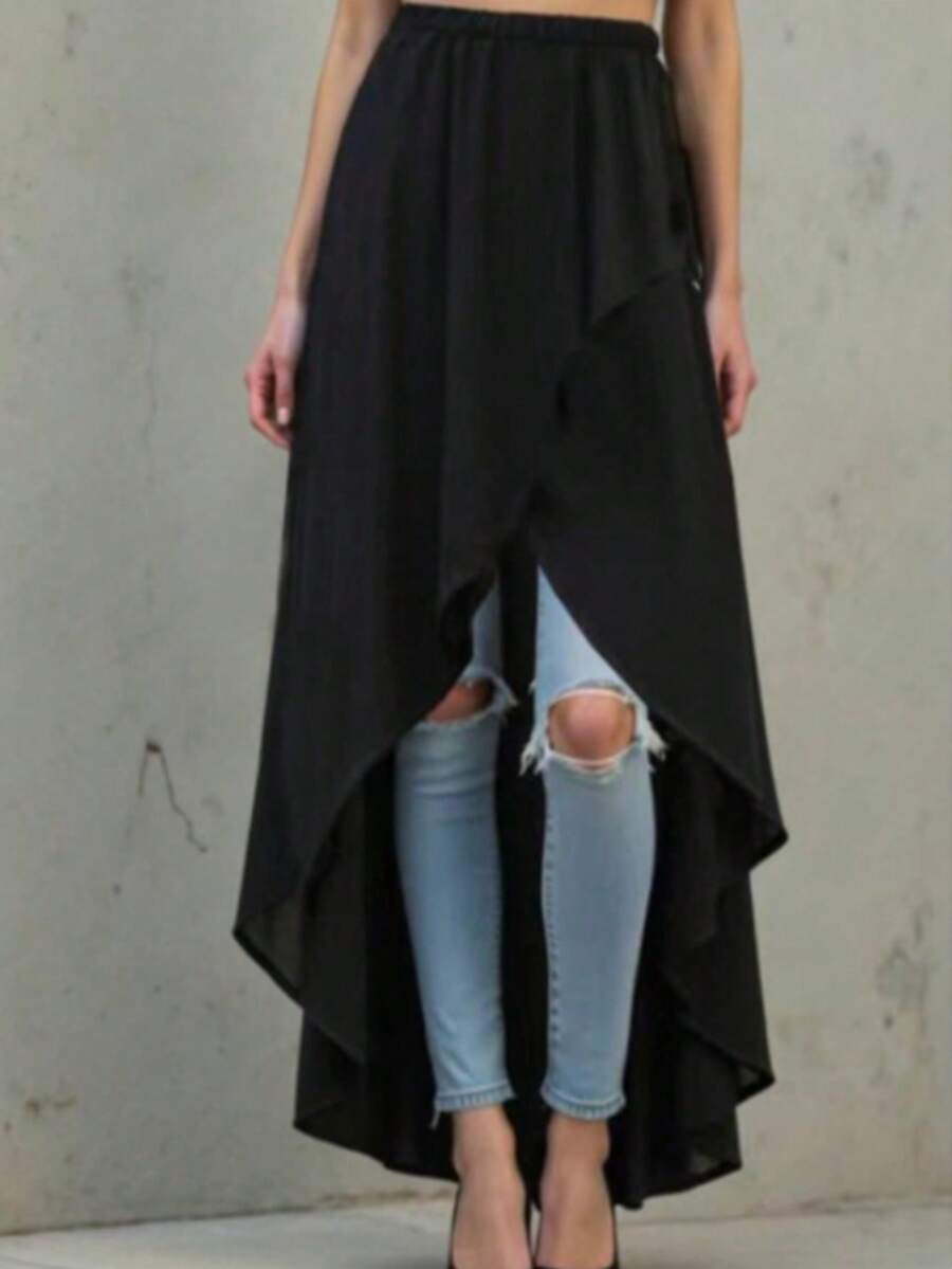 Women's Bohemian Style Flared Skirt, Summer - Black - View 1