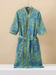 1 Stück langer, vintage Blumenmuster Bademantel, Gaze Bademantel, saugfähig und schnelltrocknend, Damen Bademantel, geeignet als Handtuchmantel, Frühlings/Sommer Nachtwäsche, doppellagige Gaze, Bad- und Heimbedarf Badezimmer Dekoration Schulanfang