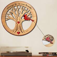1pc Customized Wooden Decor With Life Tree & Red Bird Pattern, Personalized Text Decoration For Wall, Tabletop, Home Decor, Comes With Stand, Perfect Gift - Multicolor - View 5