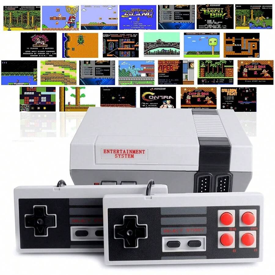 Consola de juegos retro clásica con 2 controladores clásicos, salida AV, 620 juegos integrados - Blanco y Negro - Ver 1