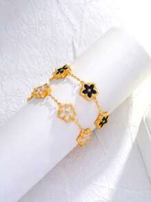Bracelet floral en émail double face, motif vacances d'été, couleurs rouge, rose, bordeaux, noir et blanc, cadeau minimaliste et à la mode pour la Saint-Valentin, sans coffret cadeau.
