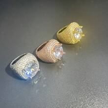 1pc Fashionable Cubic Zirconia Copper Full Rhinestone Ring With Large Center Zirconia Stone, Suitable For Men's Hiphop/Rap Casual Wear - Ring a - View 6