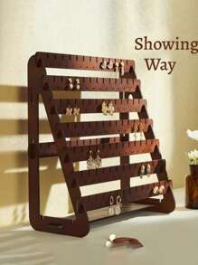 1 Pc Wooden Walnut Color Simple & Fashionable Multi-Layer Earring Organizer Rack, Jewelry Display Stand For Earrings & Summerhouse Storage Organizer Gift Back To School