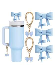 Kompatibel mit Cup-Zubehör – 3 Stücke 10-mm-Strohhalmaufsätze mit Schleife, kompatibel mit der Strohhalm-Abdeckkappe des Cups, 2 Stücke weiße Schleifenanhänger für 30- und 40-oz-Becher mit Griff, mehrere Farbkombinationen erhältlich