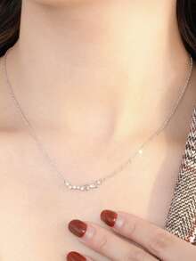 1pc Exquisite Fashionable S925 Sterling Silver Zirconia Crystal Bow Pendant Necklace, Charming Delicate Clavicle Chain Jewelry Gift For Mom, Wife, Daughter On Birthday, Christmas, Mother's Day, Anniversary - 1.8g - Silver - View 2