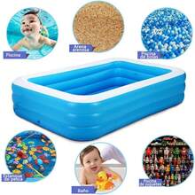 Inflable Piscina Familiar, 210x150x60cmPiscina Hinchable Rectangular, Piscina Familiar En El Patio Trasero, Fiesta AcuáTica De Verano, Exterior, JardíN, Adultos, Juego Simple - Azul - Ver 5