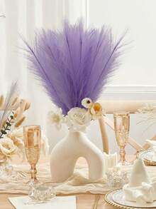 10支装 - 人造芦苇草波西米亚风装饰假蒲苇草，高挑蓬松的人造花，可用于花瓶填充、农舍家居厨房波西米亚风装饰、房间装饰、婚礼派对装饰（紫色）、秋季装饰、秋季、人造植物 - 淺紫色 - 查看 2