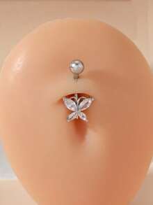 1 件优雅假穿孔肚脐钉镶嵌白色锆石蝴蝶吊坠夹式肚脐环 - 彩色 - 查看 8