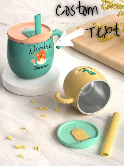 Gepersonaliseerde kindermelkbeker met schaalverdeling, anti-druppelmelkbeker van roestvrij staal voor baby's, rechte drinkbeker, rietjesbeker