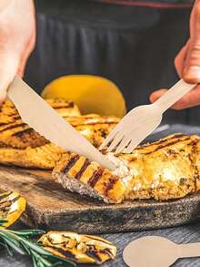 1Set Disposable Wooden Cutlery Set Including Knife, Fork And Spoon For Party Gathering, Holiday, Birthday Party Supplies, Wedding Decor And Home Decoration, Birthday Decoration,For Home Kitchen Restaurant Hotel, Kitchen Supplies, Tableware Accessories - Wood Color - View 6