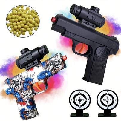MINI Manual Blaster With Target, Toy Gun Pistol Without Charge, Suitable For 6-7mm Beads, For Backyard Activities &Outdoor Team Shooting Game.