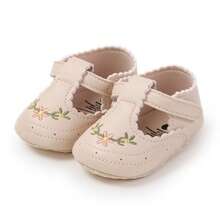Infant Infant Girls Embroidery Shoes Princess Mary Jane Flats Toddler First Walkers Sneaker Newborn Crib Baptism Shoes - Apricot - View 4