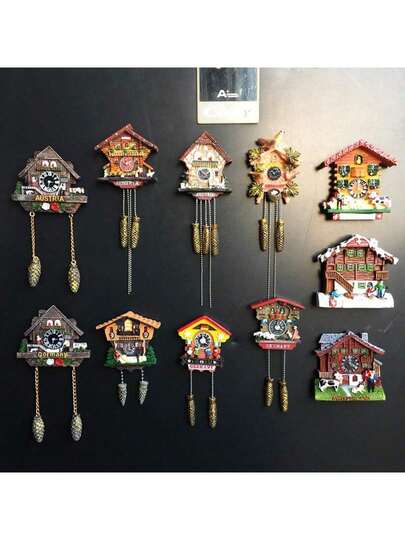 1 件手工制作德国/奥地利/瑞士纪念品木制布谷鸟钟冰箱贴，梵高风格创意彩绘礼品