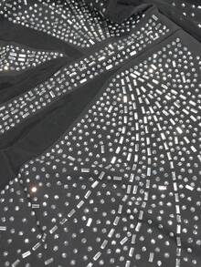 Fashion Gorgeous Round Neck Long Sleeve Sheer Rhinestone Wrap Hip Short Party Gathering Dresses - Black - View 6