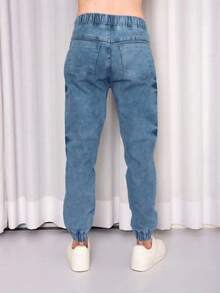 Men's Jogger Pants Twill With Elastic Waist Cuffs - 藍色 - 查看 2