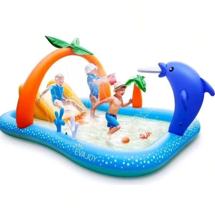 Piscina inflable infantil EVAJOY EJ-HF022 con tobogán y rociador para diversión infinita en verano - Por defecto - Ver 1