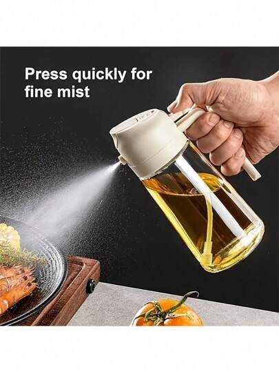 1 pieza Botella dispensadora de aceite de 470ml (16.5 onzas) para cocina - Dispensador de aceite de oliva 2 en 1 y vaporizador de aceite - Botella de aceite de oliva de 470ml - Vaporizador de aceite para cocinar, cocina de restaurante, ensalada, barbacoa