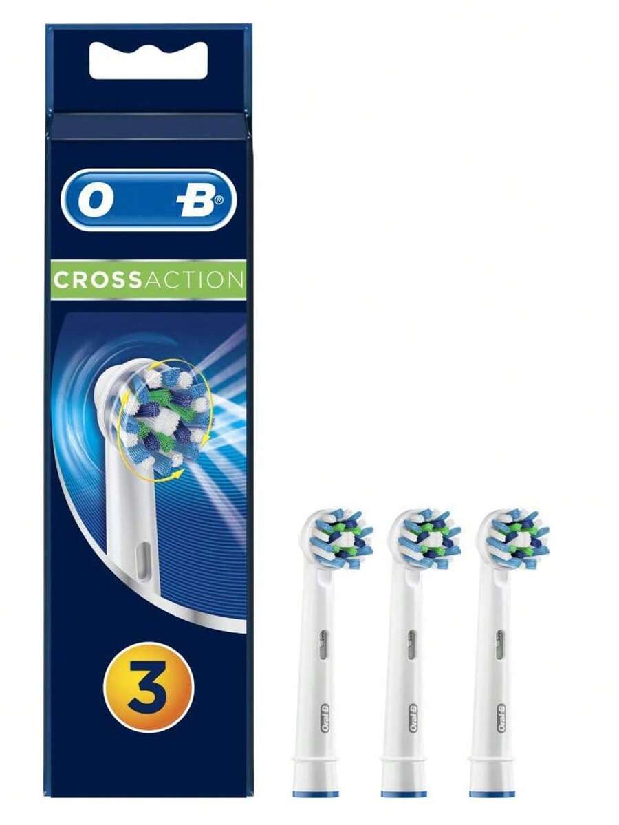Cross Action Electric Toothbrush Replacement Brush Heads Refill, 3 Count, White - Blue and White - View 1