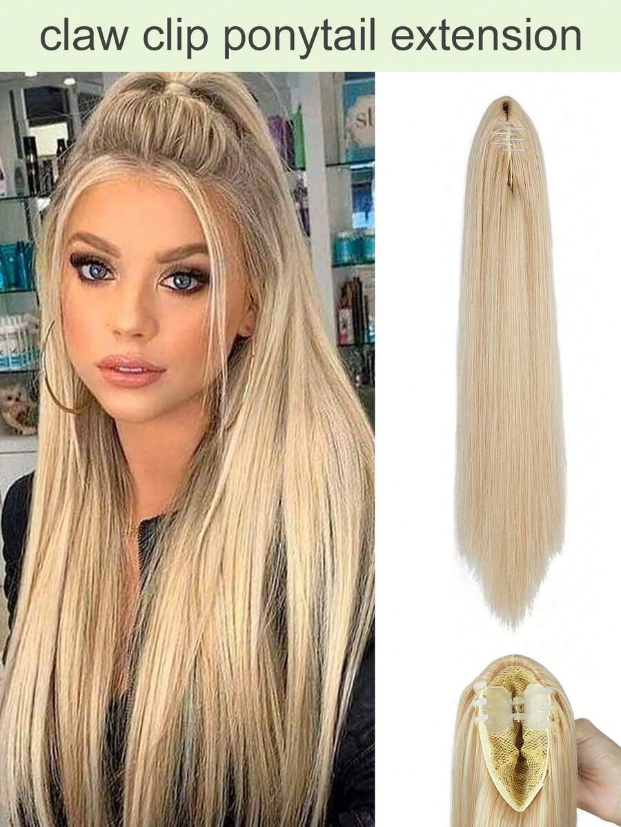 24-Inch Long Straight Ponytail Hair Extensions, Clip-In Synthetic Fiber Ponytail For Women, Natural Look For Daily Use (Golden) - Gold - View 1
