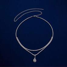 1pc Two-Layer Water Drop Rhinestone Waist Chain, Sexy Unique Water Drop Pendant Waist Chain Body Jewelry - Silver - View 4