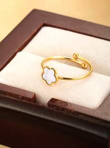 1 stuk elegante ring in de vorm van een schelp en een ster van roestvrij staal, cadeau voor vrouwen