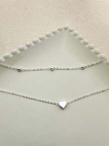 1 pezzo Cavigliera elegante minimalista a doppio strato con perle a forma di cuore, adatto per essere indossato dalle donne durante le vacanze e per uso quotidiano